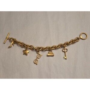 Victoria’s Secret Gold Tone Charm Bracelet VS Logo Missing Charm Toggle Closure